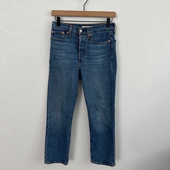Levi's Wedgie High-Rise Button Fly Straight Crop Denim Jeans Jive Sound Blue 25 - Picture 5 of 13